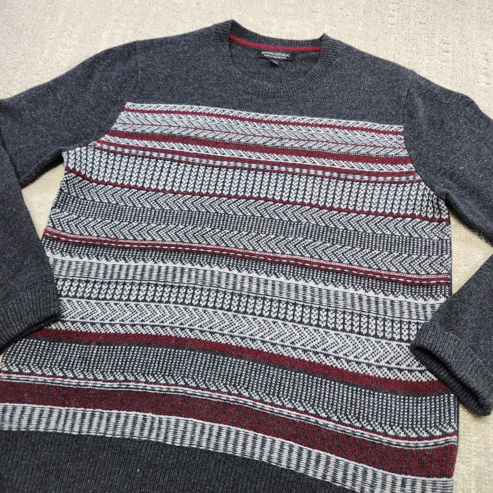 Banana Republic Sweater Men Medium Holiday Fair Isle Nordic Merino Wool Blend
